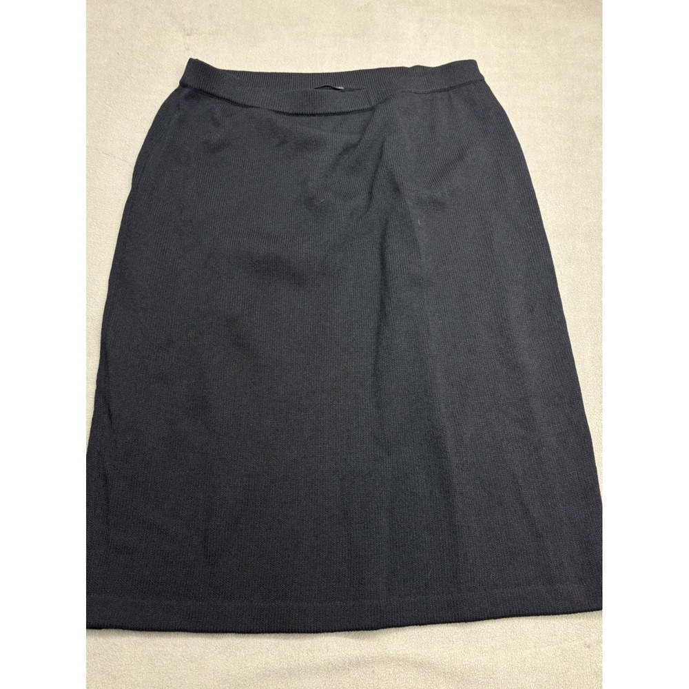 St John Basics Navy Blue Knit Pencil Skirt Size 14 Elastic Waist Midi 5223